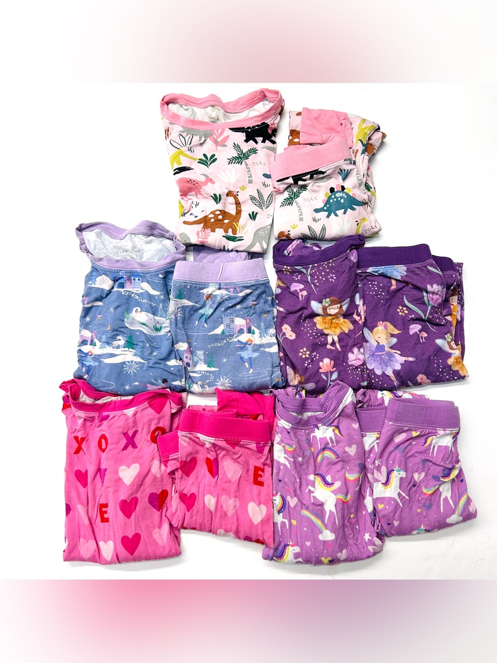 Little Sleepies 5 pr Pajama Bundle: Hearts, Unicorns, Dinosaurs, Swans & Fairies